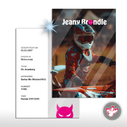 Autogrammkarte, Jeany Brändle, Witzig Druck AG, drucken, Unterschrift, Berühmt, action, glanz,