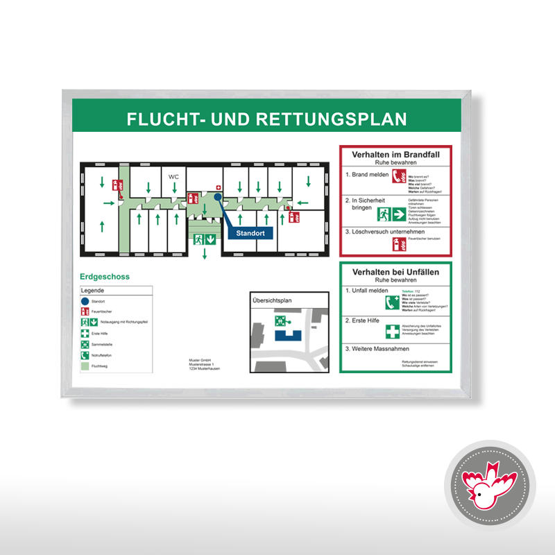 Flucht- und Rettungsplan, Raumplan, Witzig Druck AG, Nielsen, Rahmen