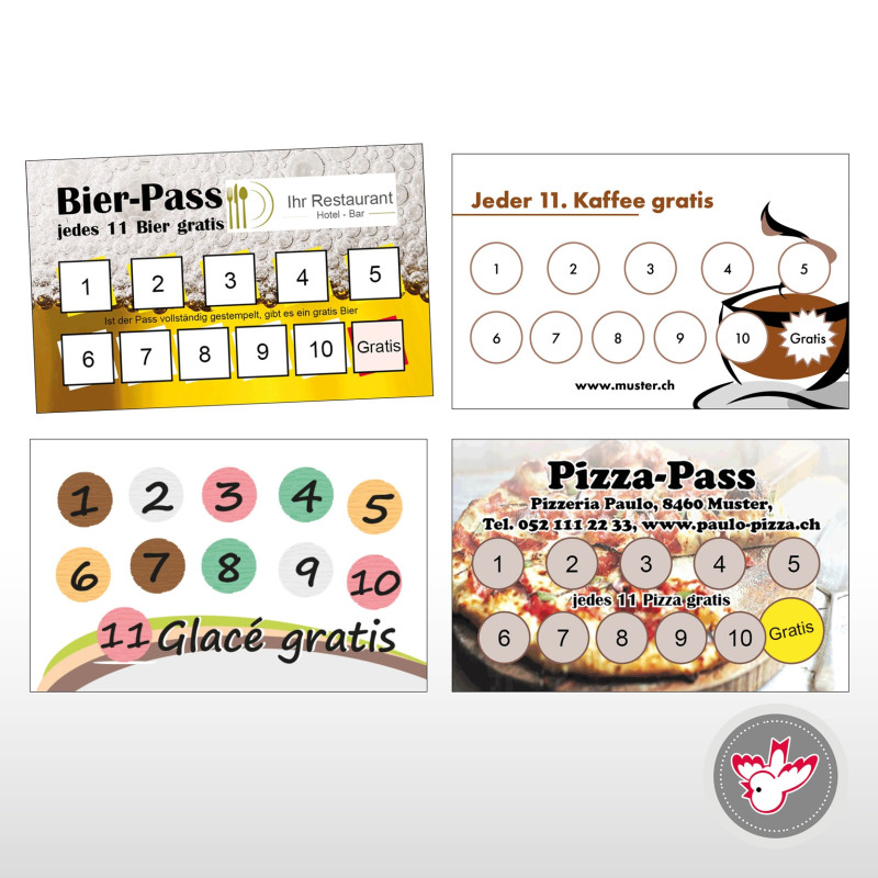 Bierpass, Kaffeepass, Cafepass, Pizza-Pass, Pizzapass, Stempel-Pass, Service