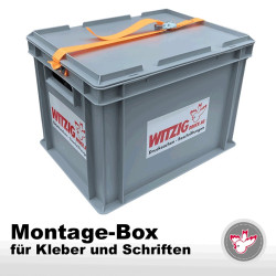 Montage-Box, Witzig Druck AG, Kleber, Schriften
