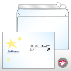 Kuvert, personalisiert, C5, Geburt, drucken, Drucksachen, Druckerei, Witzig Druck AG
